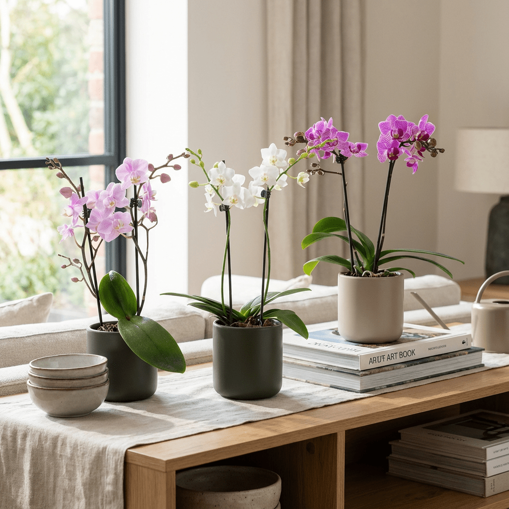 Phalaenopsis 9cm Twin Stem Mixed in Cambridge Ceramic - Orchid The Horti House